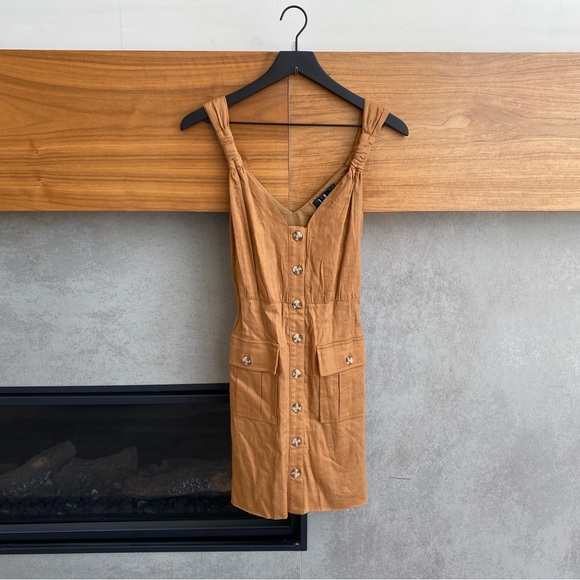 NWT Lulu’s  Meant for Greatness Tan Button-Front Mini Dress, Size M - Picture 7 of 15
